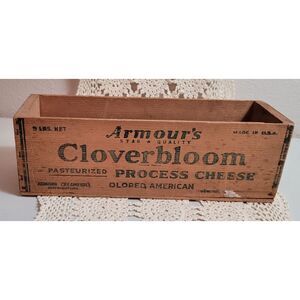 Vtg ARMOURS CLOVERBLOOM 5 POUNDS PROCESSED CHEESE CRATE BOX 11 3/4 x3 5/8x3 7/8‎